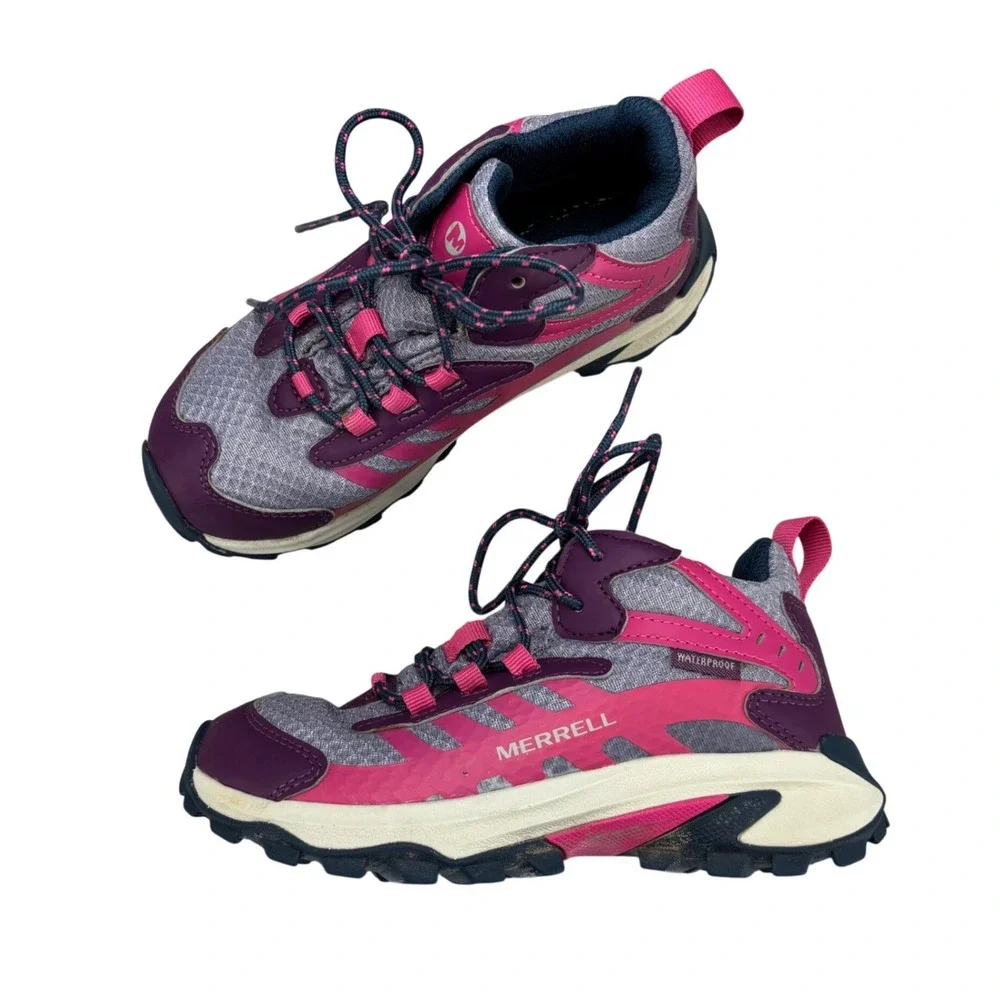 Merrell Moab Mid Speed Waterproof Hiking Shoes Purple Pink Grey Kids Size 1